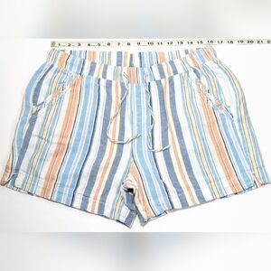 Briggs Chino Shorts Women Large Multi Striped Linen Blend Lightweight Drawstring
